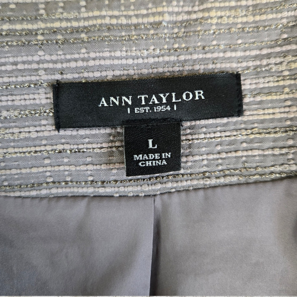 Ann Taylor Silver Metallic Tweed Short Sleeve Collared Boxy Jacket Size Large - Picture 4 of 7